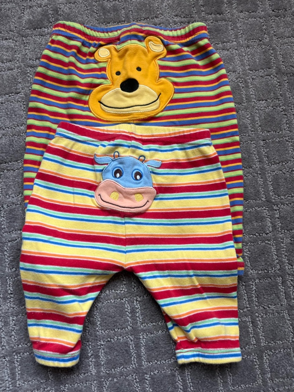2 pairs Hanna Anderson Striped Baby Pants with Playful Animal Patches Size 60